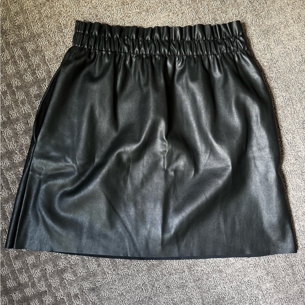 Zara Knit faux leather paper bag skirt, Black, S